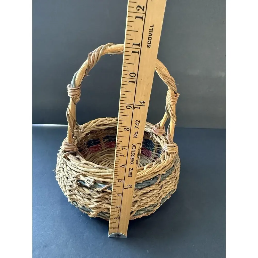 Vintage Garden Trug Handle Basket Rustic Twig Wood Farmhouse Gathering Cottage